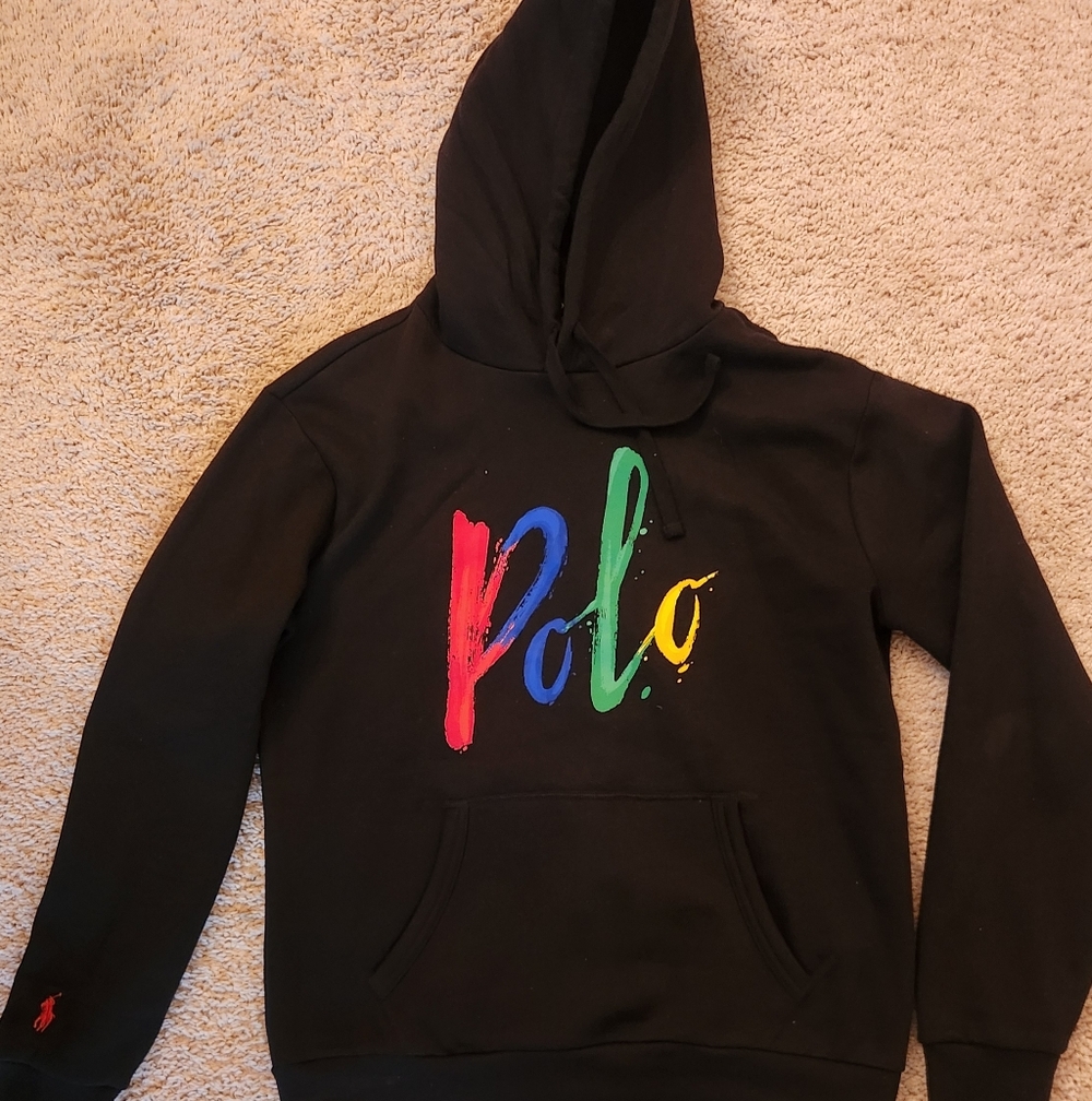 Polo by Ralph Lauren Multicolor Logo Black Hoodie Sz. XSmall - Picture 5 of 7
